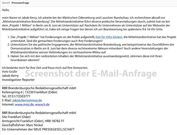 Dies ist ein Screenshot der Original-Nachricht aus dem Haus der LR