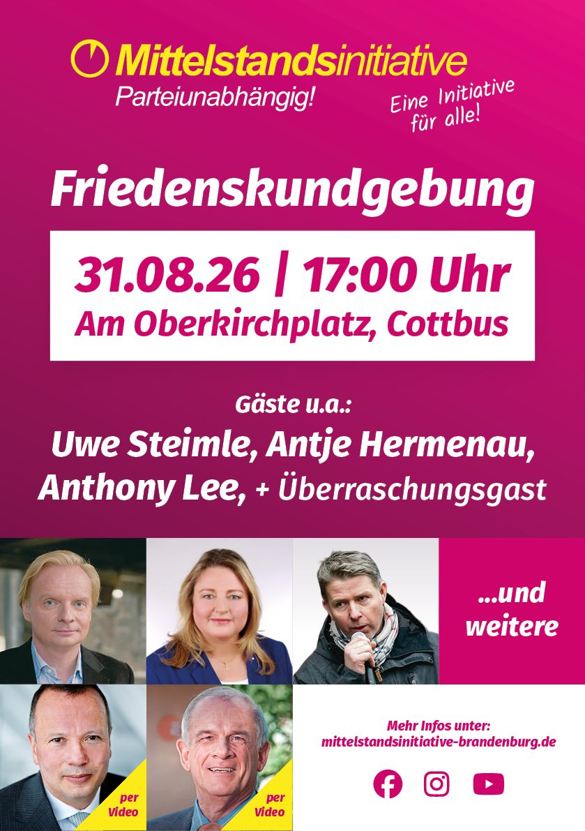 Wir laden zur Friedenskundgebung am 31.08. in Cottbus 